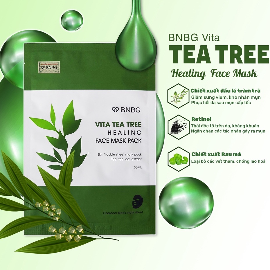 Mặt Nạ TRÀM TRÀ BNBG thải đôc, giảm mụn chiết xuất Vita Tea Tree Healing Face Mask Pack 30ml