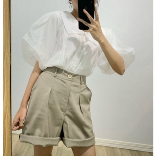 Set áo tay bồng + short nâu