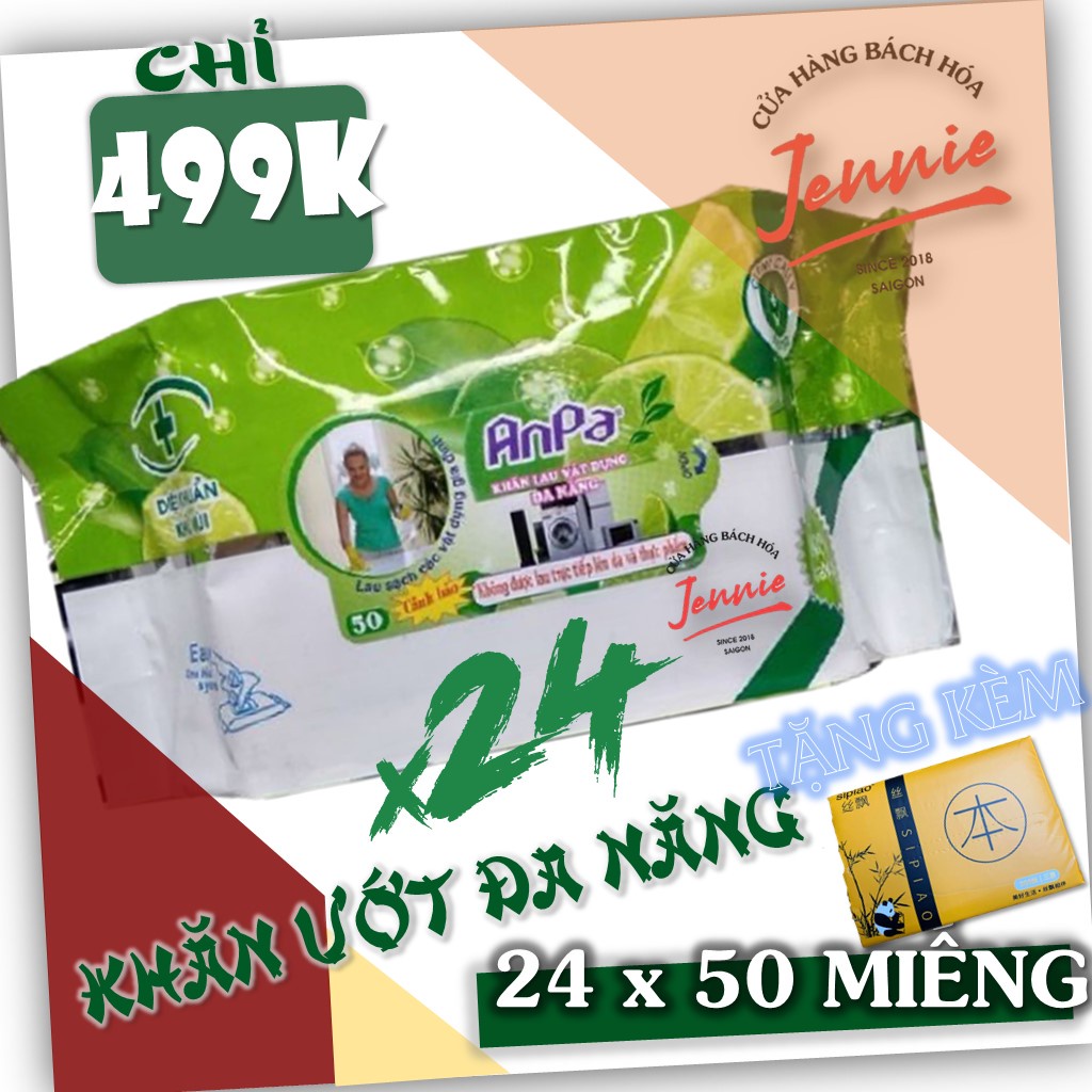 Khăn ướt đa năng ANPA (𝐍𝐎𝐖𝐒𝐇𝐈𝐏 𝐓𝐏𝐇𝐂𝐌) Thùng 24 gói | 50 miếng/gói | Loại Cặn Bẩn, Dầu Mỡ, Nấm Mốc | Hương chanh dịu nhẹ