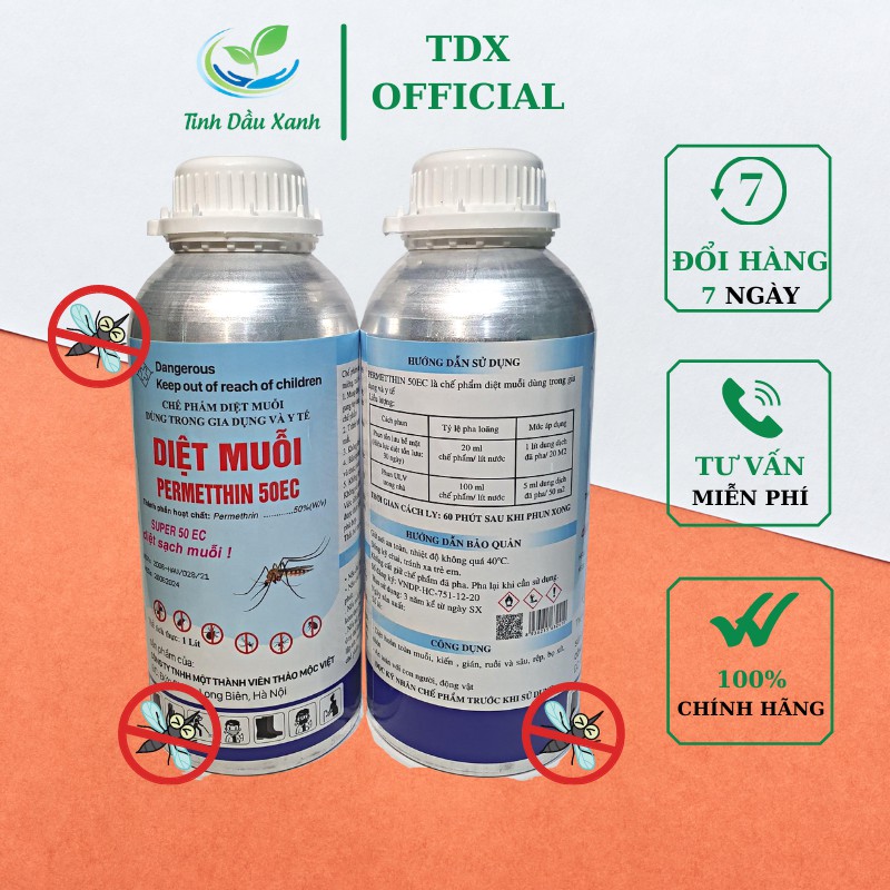 Thuốc Diệt Muỗi Permethrin 50EC Chai Nhôm,Diệt Côn Trùng,Lăng Quăng,Mối,Kiến Tận Gốc Dung Tích  1000ML