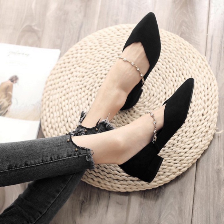 Giày búp bê da lộn quai ngang đá cực xinh G009