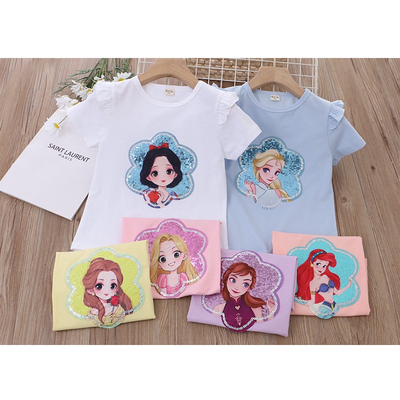 Áo T-shirt lấp lánh tinh xảo kiểu Hàn cho bé gái, Áo trên đẹp mắt công chúa bán chạy năm 2023