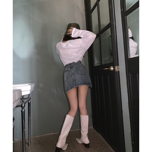 Chân váy jean Dáng Chữ A Lưng Cao Thiết Kế Mỏng Năng Động Thời Trang