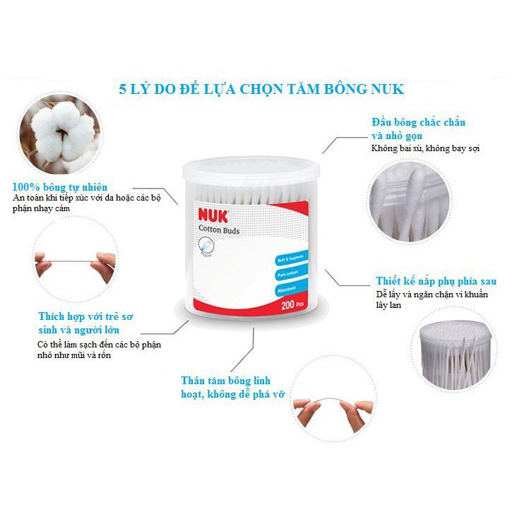 Tăm bông NUK cotton cao cấp hộp 200 chiếc
