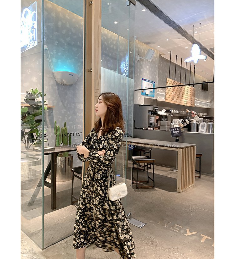 Đầm tay dài in họa tiết hoa xinh xắn thời trang cho nữ