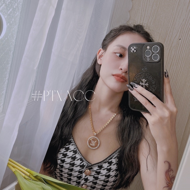 Dây chuyền, vòng cổ xi bạch kim, xi mạ vàng kèm mặt tròn size to logo hãng .PTNACC.