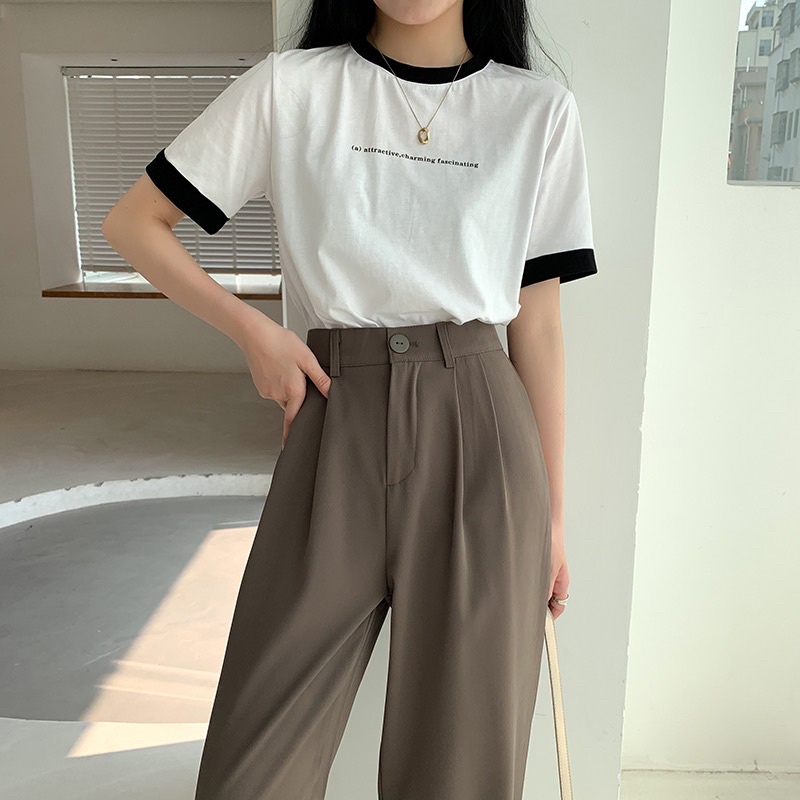 Quần Vải Ống Suông Lưng Cao Vintage Quảng Châu Loại 1