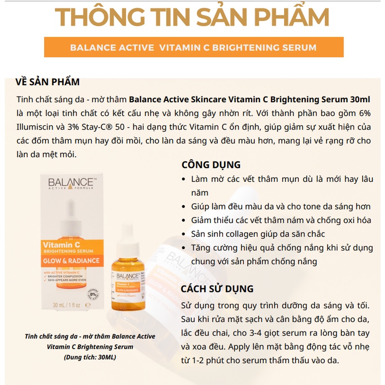 Serum Trắng Da Mờ Thâm Balance Active Formula Vitamin C Brightening 30ml