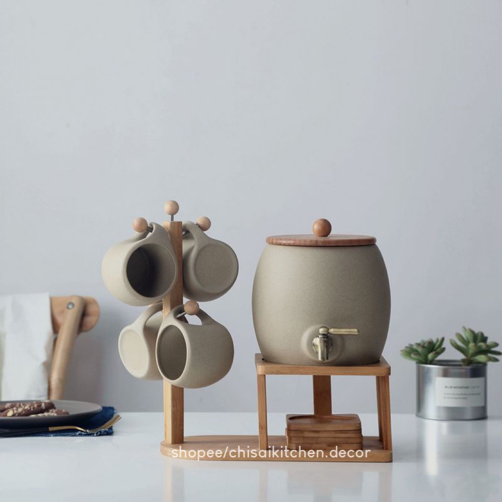 Set bình trà gốm phong cách Nhật Bản kèm giá đỡ