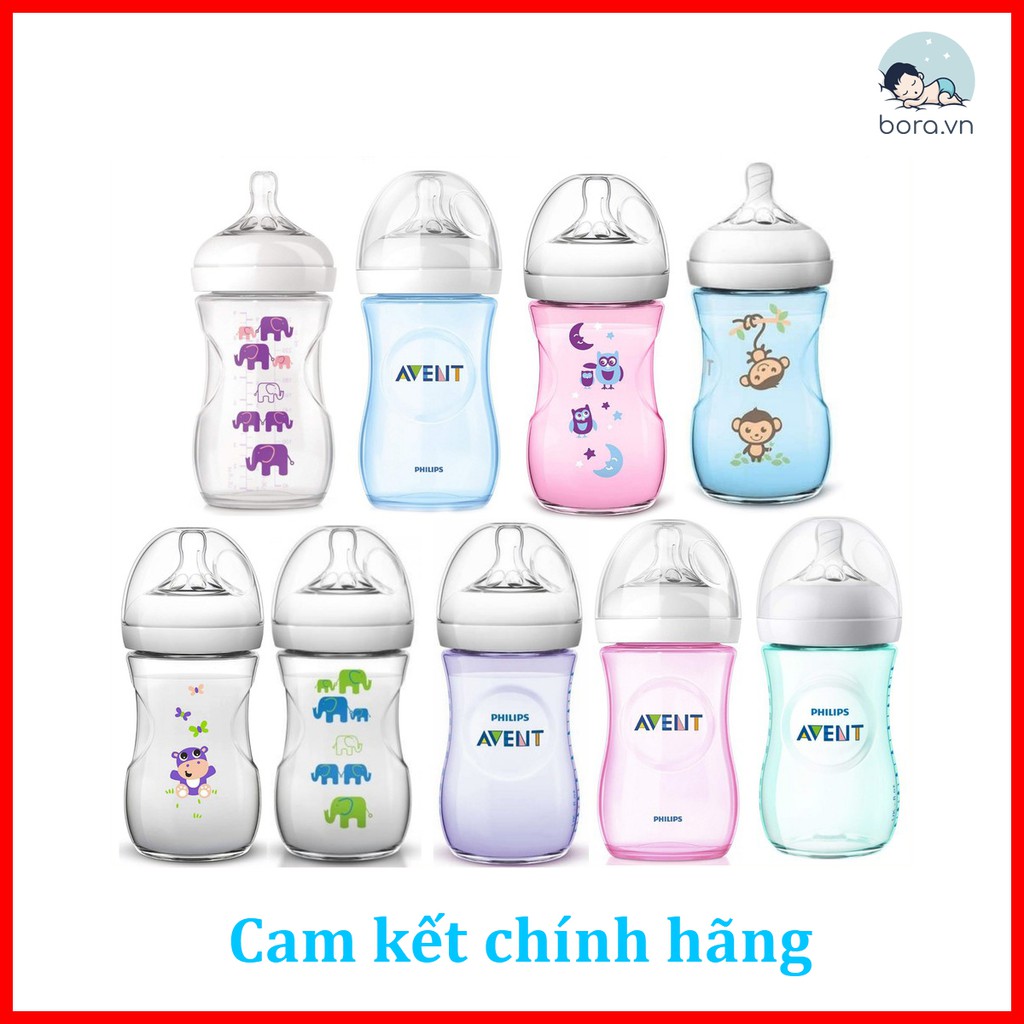 Bình sữa Avent Natural xanh, hồng, họa tiết 125ml 260ml [Được chọn núm 0 - Y][Cam kết chính hàng]