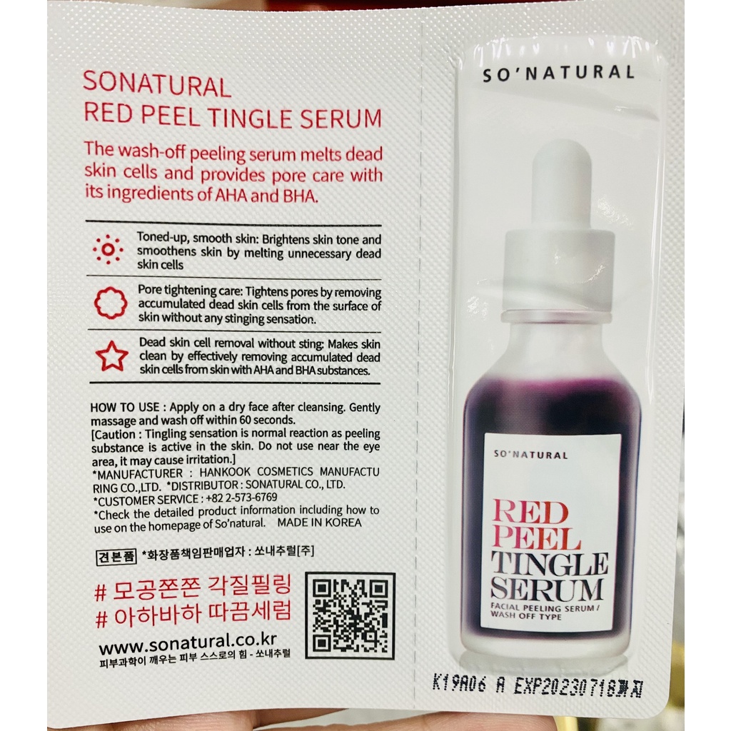 Tinh Chất Red Peel Tingle Serum Sample Dạng Gói So Natural (2,5ml)