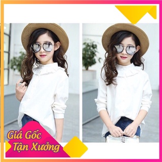 Áo sơ mi bé gái cổ tàu xếp ly