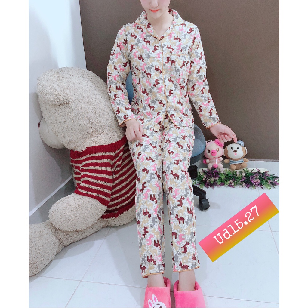 Bộ kate thái in hình free size,  tay dài, vải không bung tróc bay lem bay màu