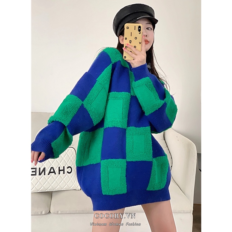 Cocory vn Áo len tay dài phối sọc caro thời trang Hàn Quốc năng động dành cho nữ | BigBuy360 - bigbuy360.vn