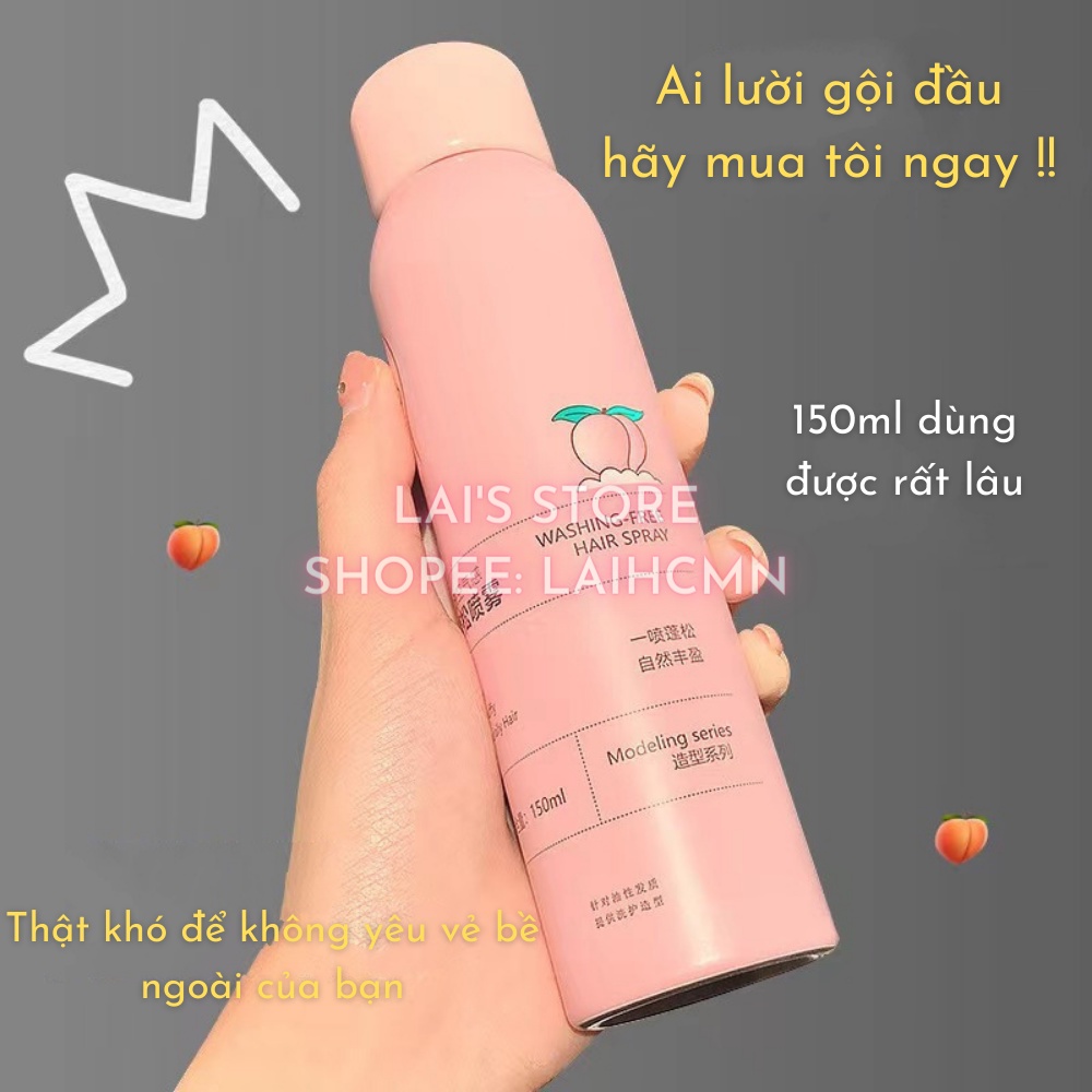 Gội Khô Hương Đào LuckyFine 150ml Dạng Xịt Xịt Gội Đầu Khô Cấp Tốc Giúp Tóc Bồng Bênh Suốt 8 Tiếng Không Bết Dính
