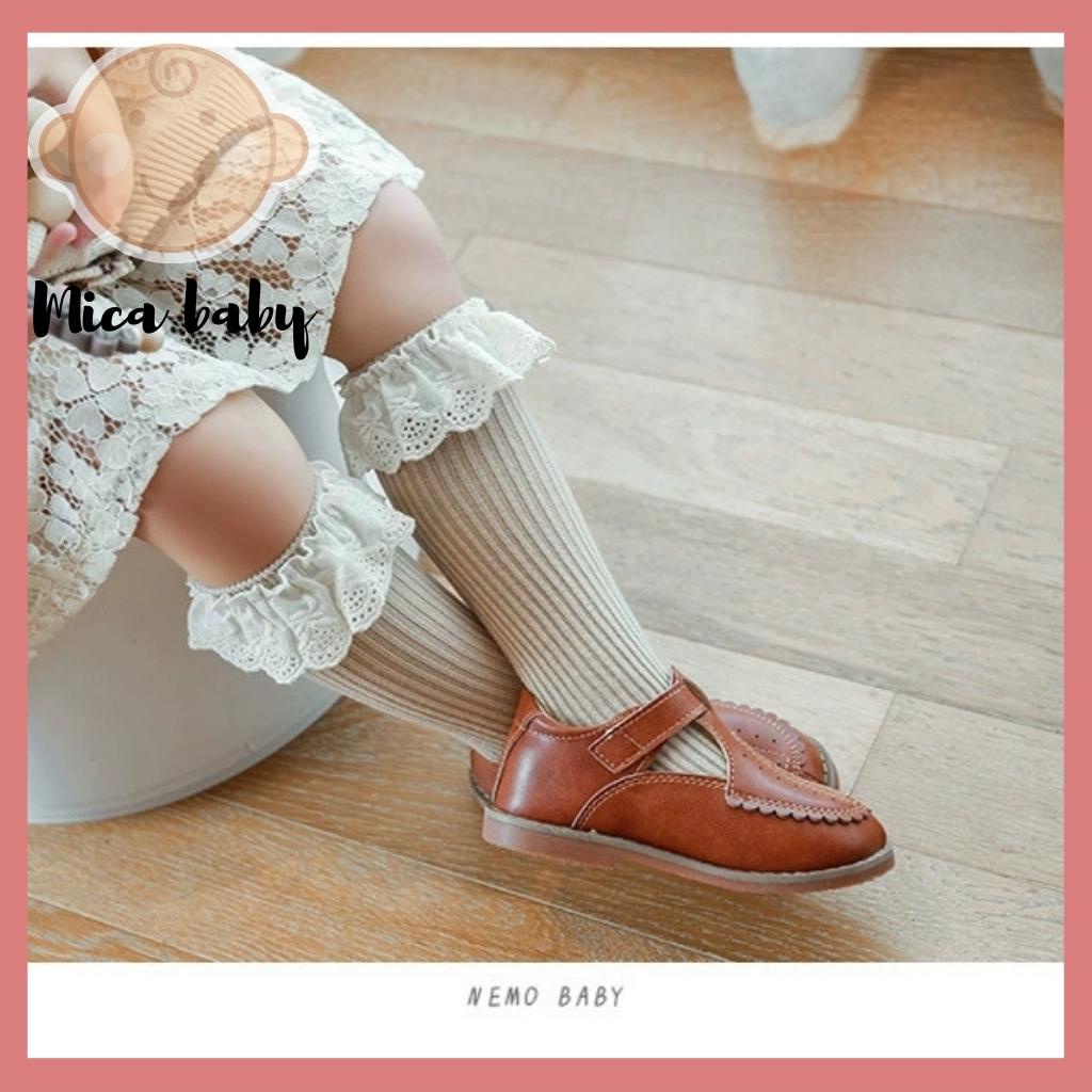 Tất vớ cao cổ không gót viền bèo kiểu dáng tiểu thư cho bé từ 1-4 tuổi Mica baby T26