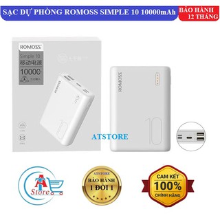 Sạc Dự Phòng Romoss Simple 10 Mini 10000MmAh Chính Hãng - 3 input, 2 Output