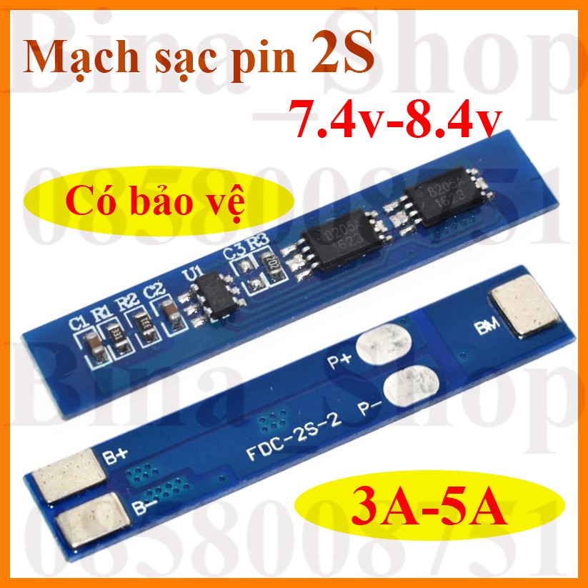 Mạch sạc pin 2S 7.4v-8.4v có bảo vệ mạch 3A-5A