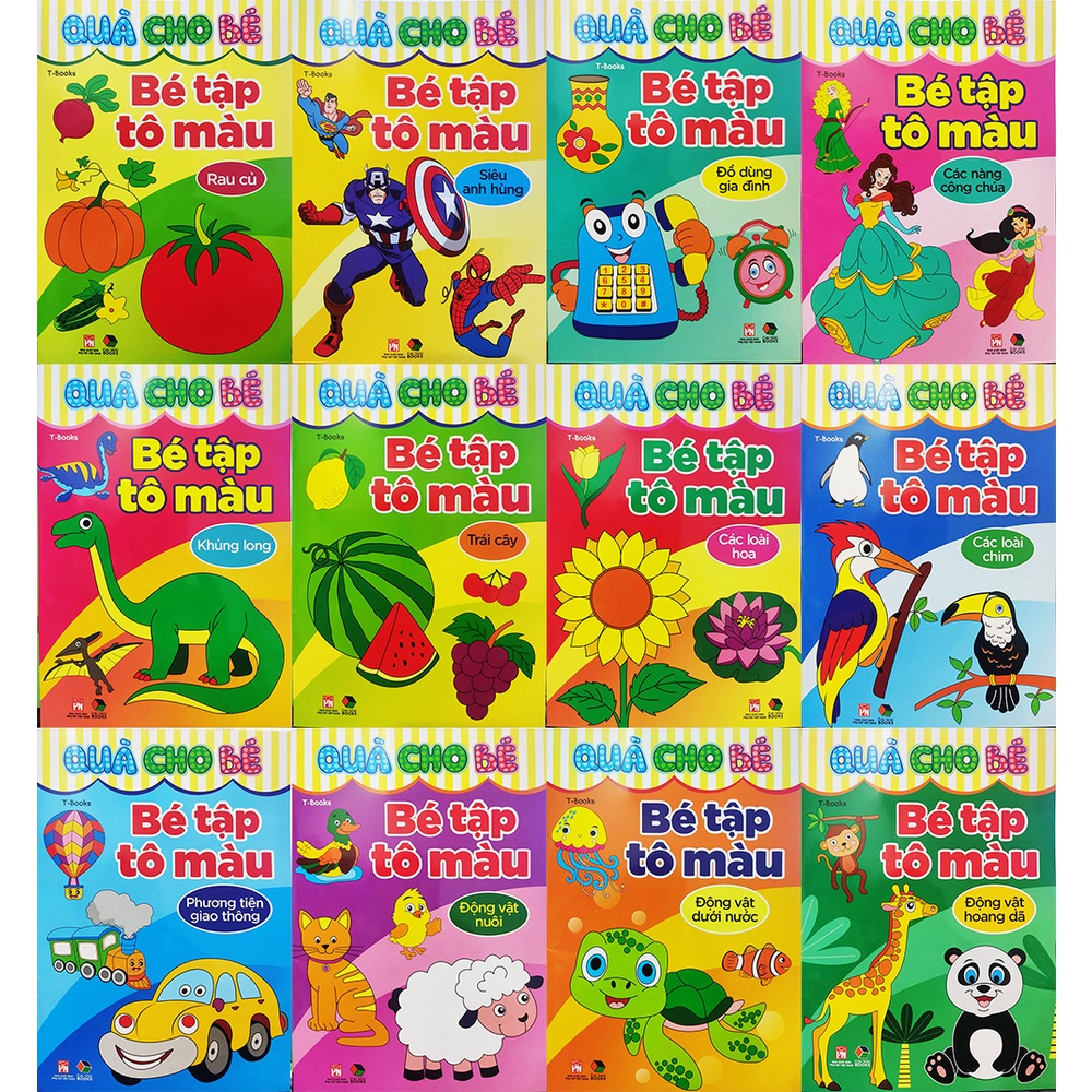 Sách tô màu - Quà cho bé - Combo 12 cuốn bé tập tô màu Đại Mai books