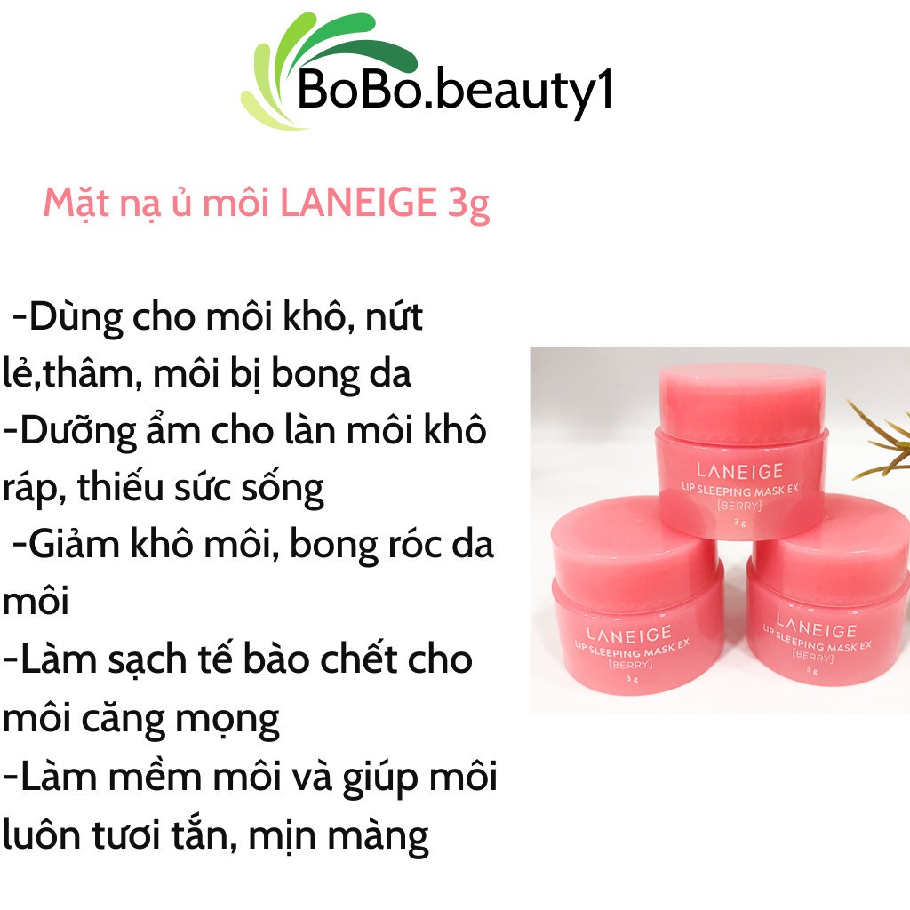 Mặt nạ ngủ môi LANEIGE Hàn Quốc dưỡng hồng cấp ẩm loại bỏ da chết giúp môi căng bóng mịn màng 3g