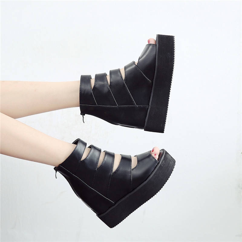Giày sandal đế dày hở mũi kiểu mùa xuân La Mã 2021 cho nữ