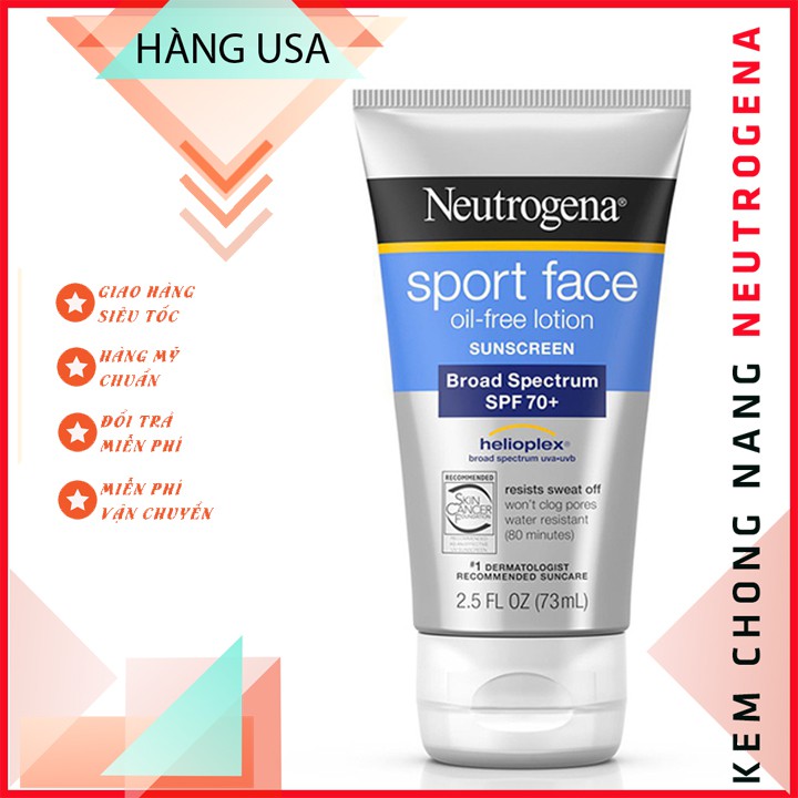 Kem chống nắng Neutrogena Sport Face Oil Free Lotion SPF70 (73ml) - Authentic USA