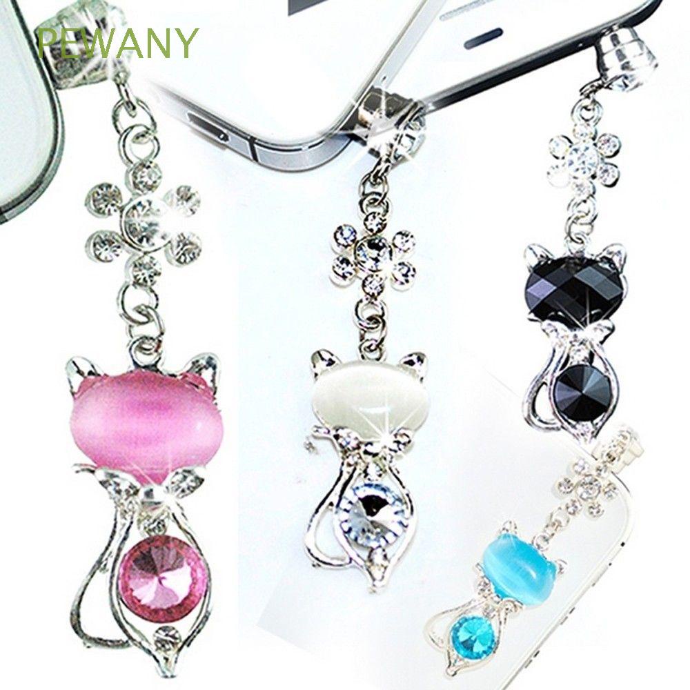 Nút Bịt Chống Bụi Lỗ Cắm Tai Nghe 3.5mm Hình Mèo Đính Đá Lấp Lánh Sang Trọng