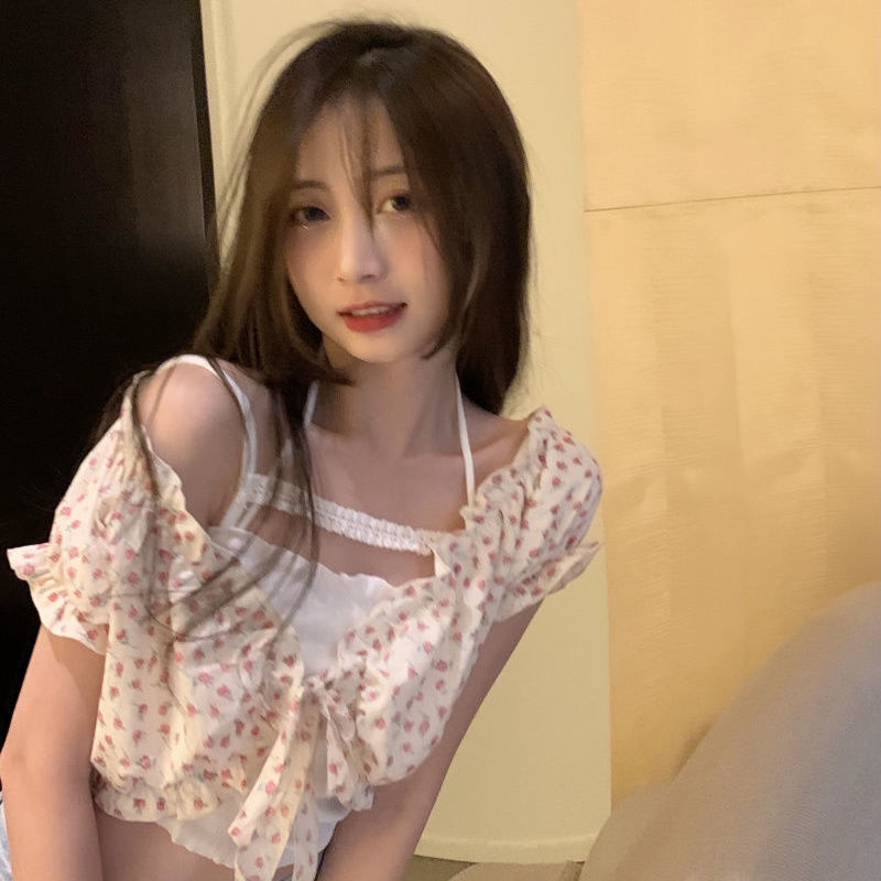 Jiashucheng Áo Hai Dây Ngắn Phối Ren Màu Trơn Ngọt Ngào Thời Trang Mùa Hè Cho Nữ