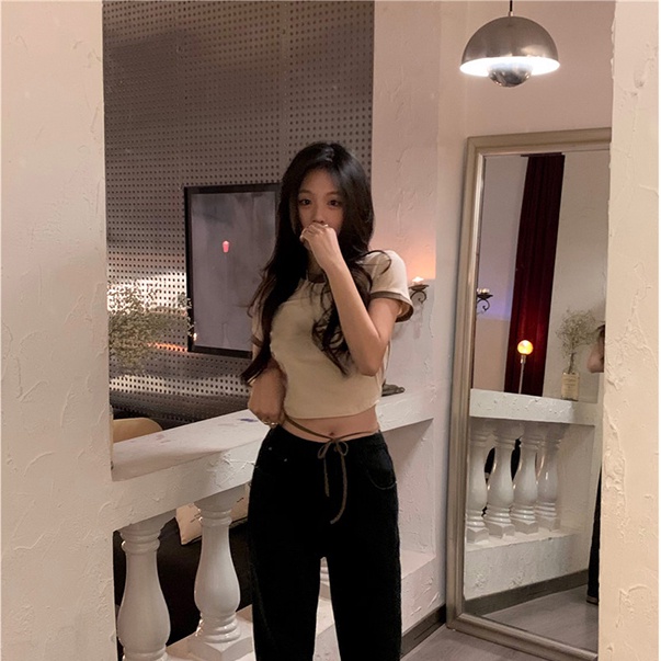 Áo thun croptop SUXI cổ tròn đơn giản dễ phối đồ thời trang mùa hè dành cho nữ