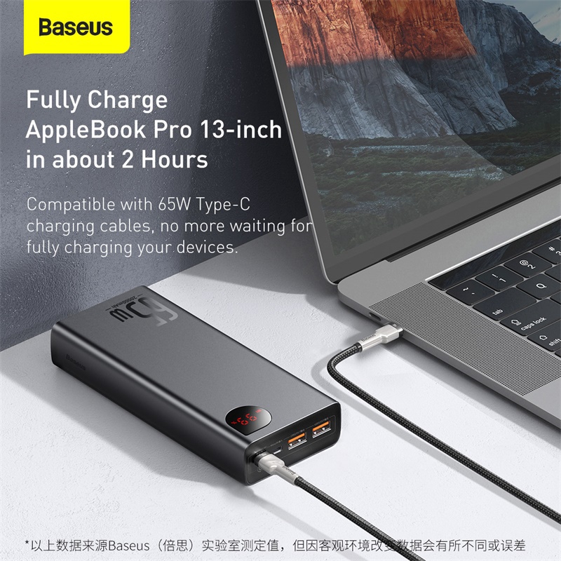 Sạc dự phòng công suất cao cho laptop Baseus 20000mAh Type C PD  65W