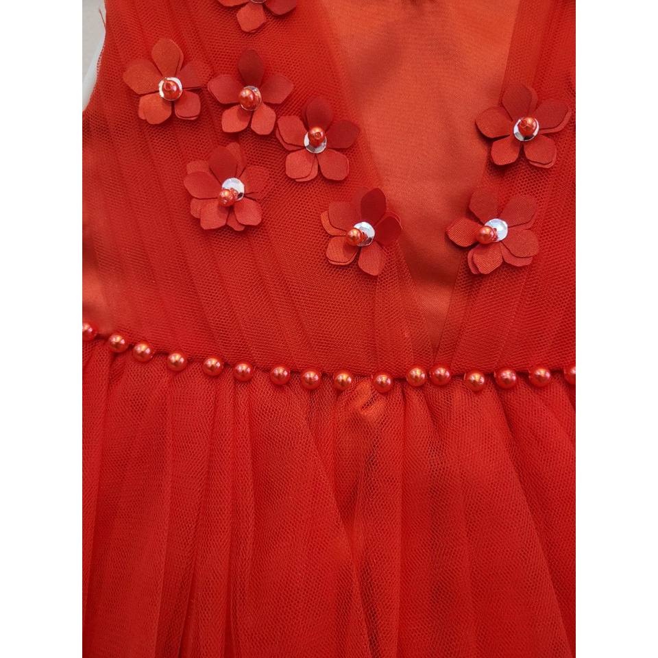 ĐẦM CÔNG CHÚA VOAN ĐỎ ĐÍNH HOA CHO BÉ GÁI