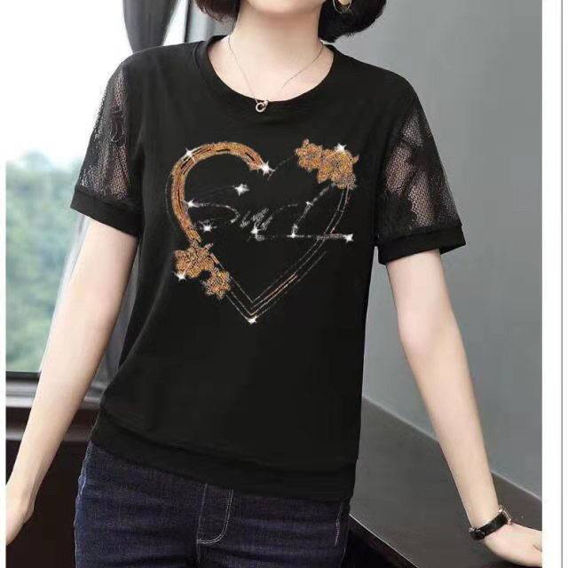 Áo Thun Tay Ngắn Màu Đen Chất Liệu Chiffon Cao Cấp Thời Trang