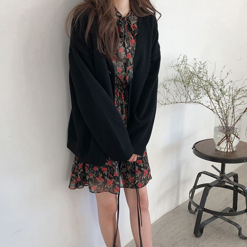 Áo cardigan dệt kim phong cách retro Hàn Quốc dáng rộng trẻ trung cho nữ