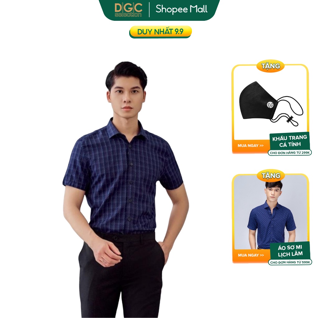 Áo sơmi nam ngắn tay kẻ caro thấm hút mồ hôi tốt khô nhanh ít nhăn nhàu DGCs - SASNBB13M