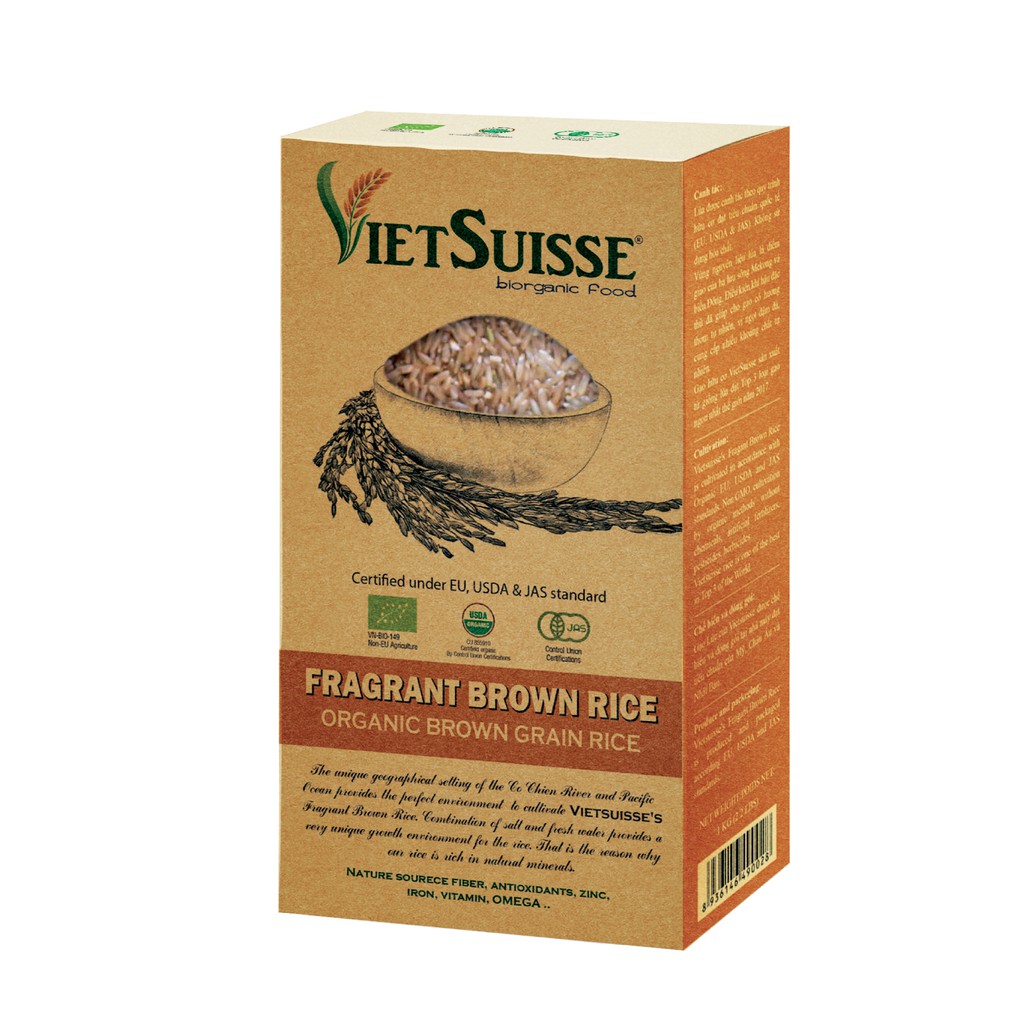 [ORGANIC] Gạo Lứt Hữu Cơ ST25 ( Lứt Nâu) Hộp 1kg - Vietsuisse biorganic food- Gạo lứt giảm cân, ăn kiêng - Cơm ngon mềm