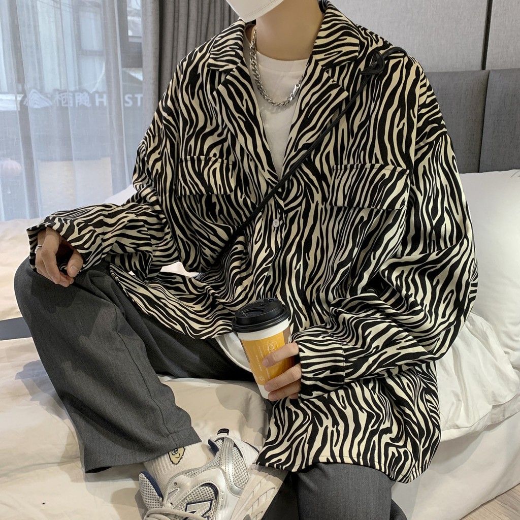 Áo sơ mi dáng rộng in họa tiết ngựa vằn thời trang Hàn Quốc cho nam nữ