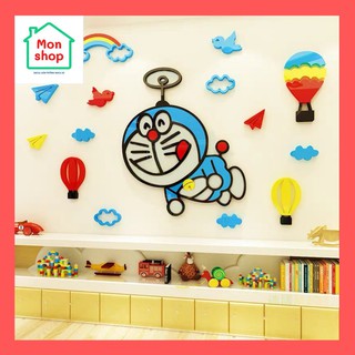 Tranh dán tường mica 3D hình doremon biết bay, decal doremon trang trí phòng bé
