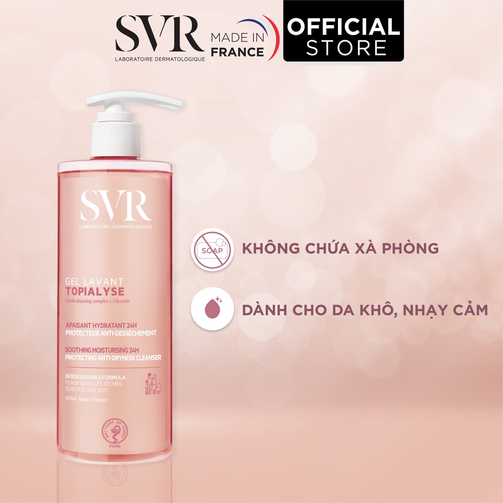 [NHẬP SVRJUL1 GIẢM 12%] Gel làm sạch dịu nhẹ cho da nhạy cảm, da khô và viêm da cơ địa SVR TOPIALYSE Gel Lavant 400ml