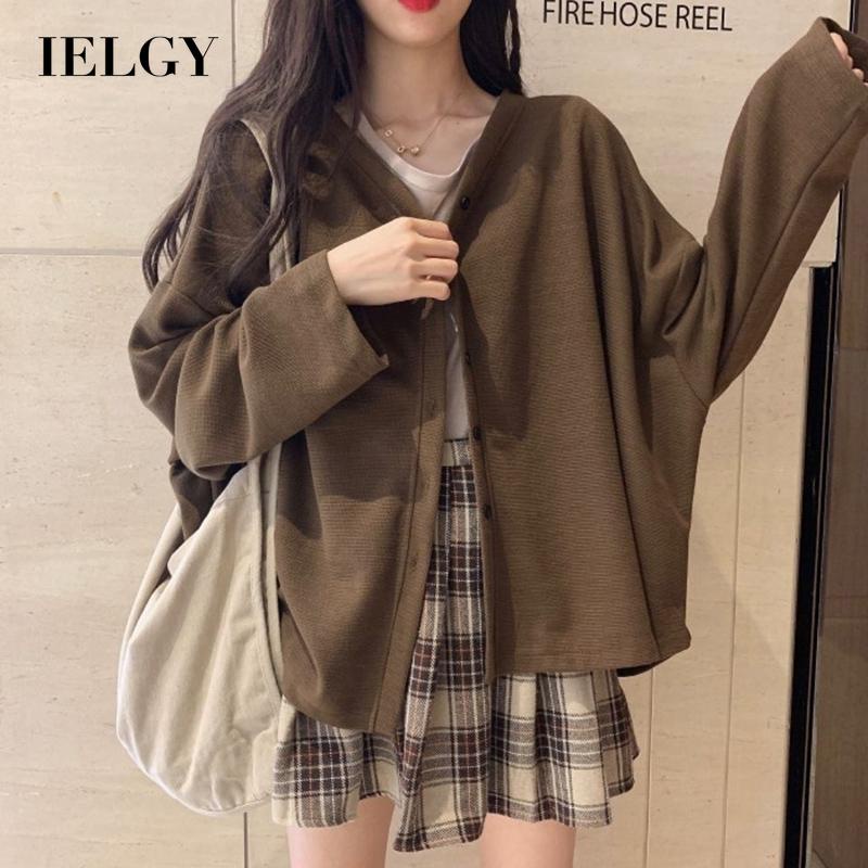 Áo khoác cardigan dệt kim IELGY mỏng dáng rộng dễ phối đồ thời trang xinh xắn cho nữ