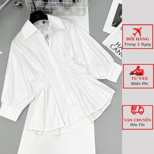 Áo sơ mi trắng nữ công sở chiết xếp ly eo tay bồng tiểu thư ulzzang Hàn Quốc yolo fashion