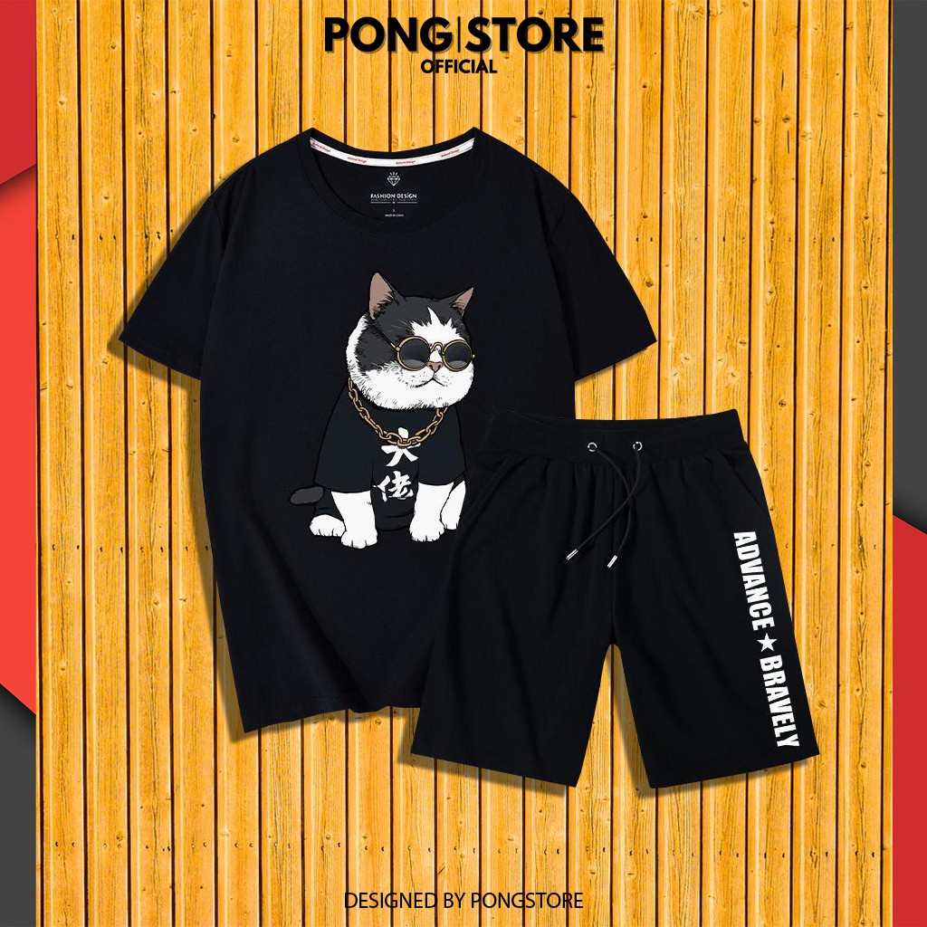Bộ Hè Nam Mèo Đeo Kính - Đồ bộ thể thao nam Chất Thun Co Giãn Cao Cấp pongshop
