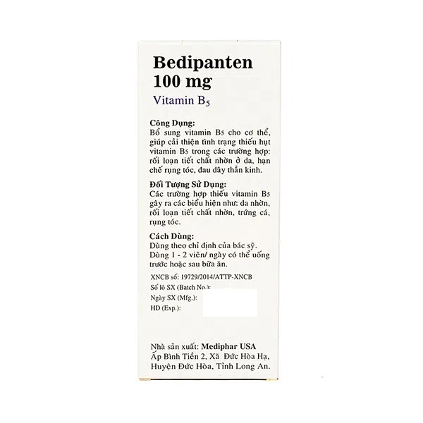 Vitamin B5 BEDIPANTEN 100mg Hộp 20 viên giảm mụn, nhờn ở da, giảm rụng tóc - NHÀ THUỐC SÀI GÒN
