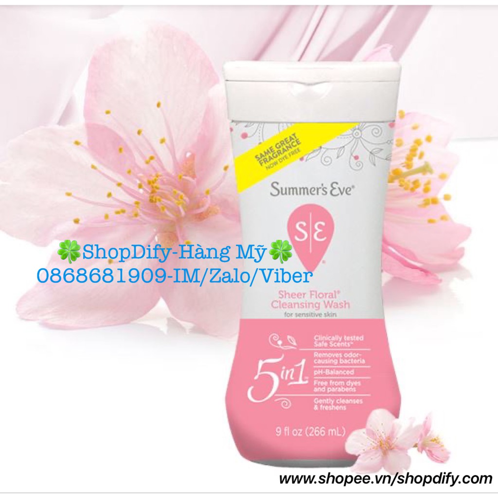 (Mới) Dung Dịch Vệ Sinh Phụ Nữ Thơm Quyến Rũ Summer’s Eve Sensitive Skin Date Night Sheer Floral Cleansing Wash Mỹ 266ml