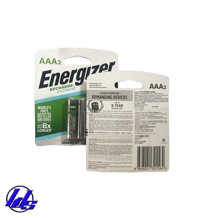 Pin sạc AAA Energizer NH12ERP2 Extreme 6X 800mAh - Vỉ 2 viên