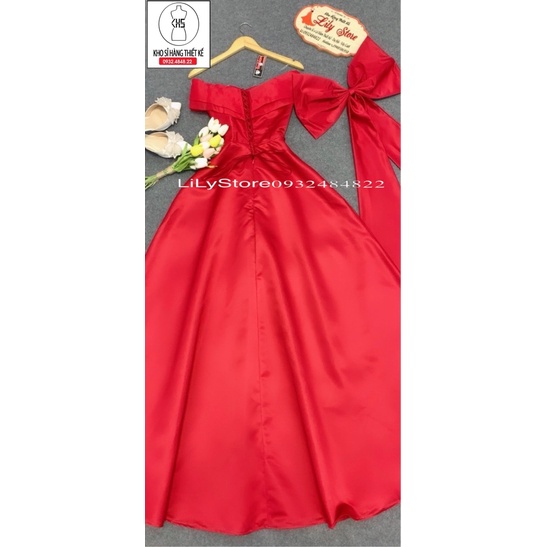 ĐẦM XOÈ MẶC CƯỚI BẸT VAI NƠ SAU full size :S/M/L/XL