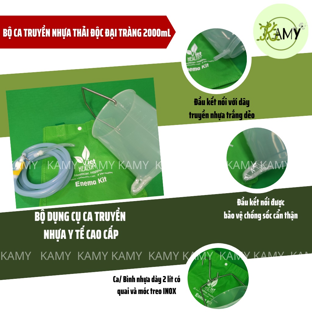 Bộ Coffee Enema bình nhựa dây vòi silicone Viethealthy, bộ dụng cụ thụt