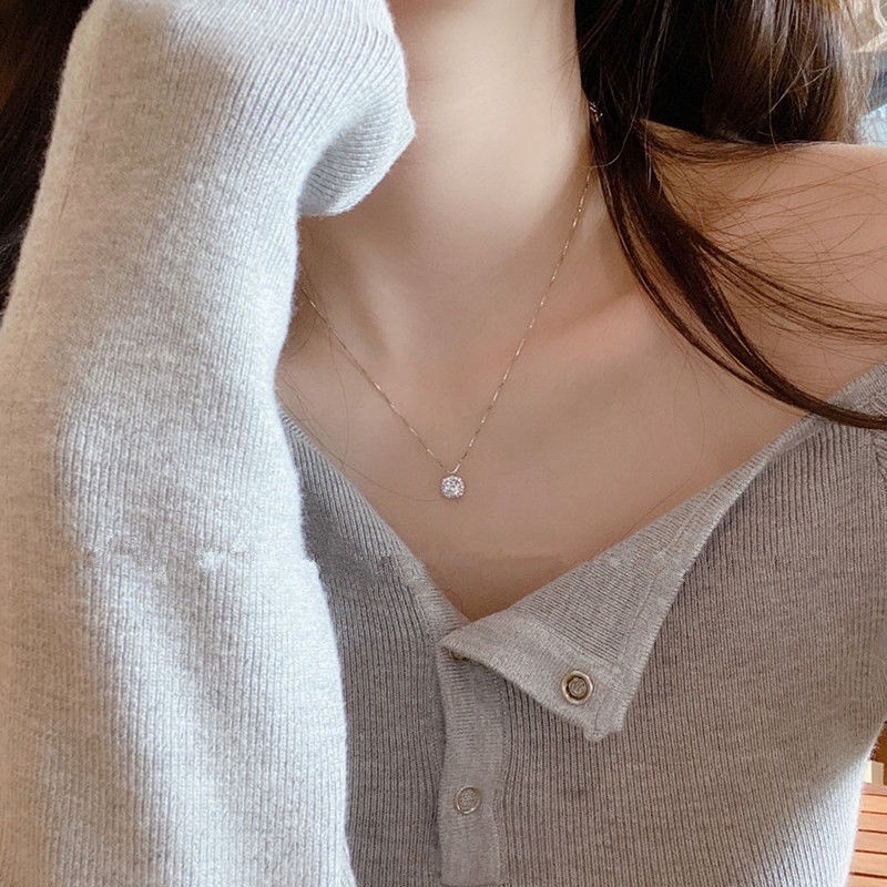 Vòng cổ Mặt Vuông Nhỏ Đính Đá Lấp Lánh Thời Trang Đơn Giản Cho Nữ