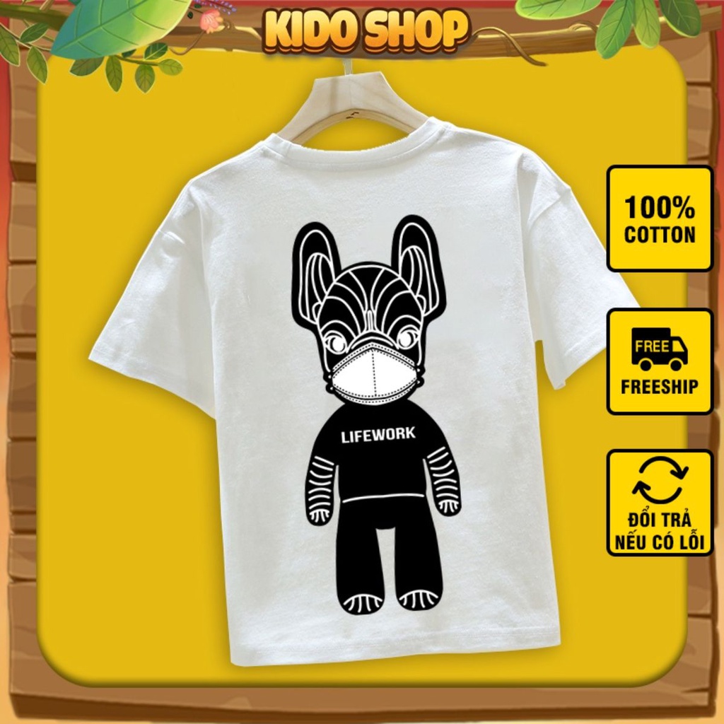 Áo thun trẻ em from rộng Life Work Chó Đen KIDO Shop áo phông bé trai bé gái vải cotton cao cấp thoáng mát