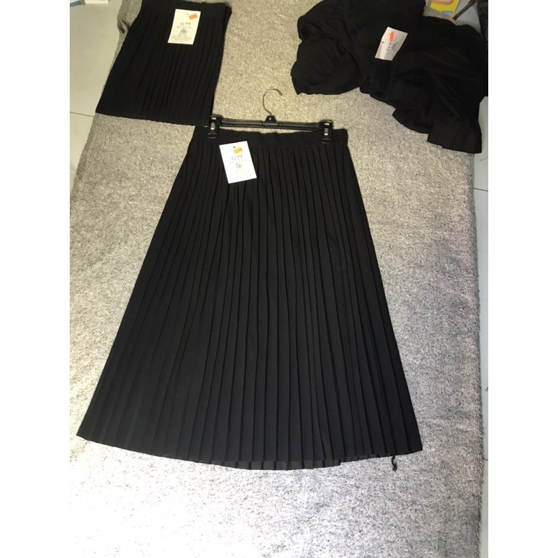 Chân váy nữ trơn, Chân váy dài xếp ly voan đen cạp chun DASKI