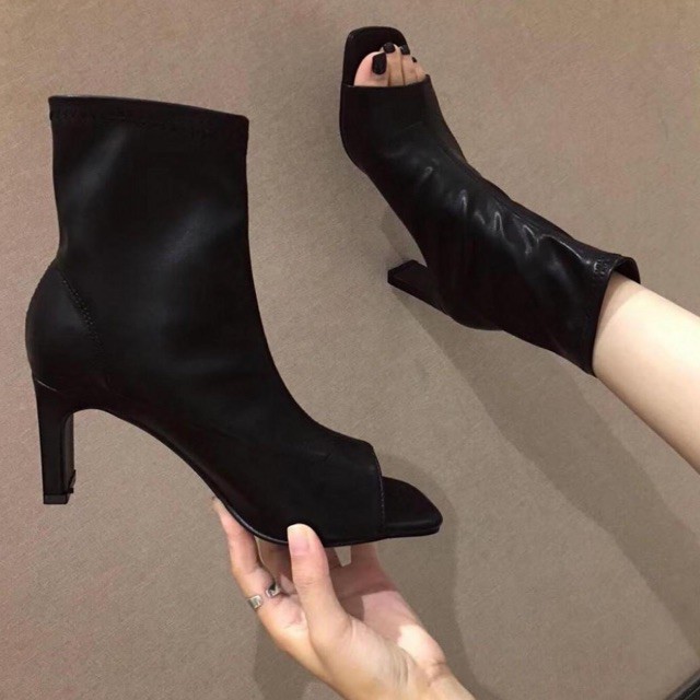 New  Boots nữ da thật cao gót hở mũi